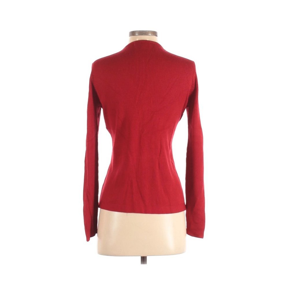 083 CALVIN KLEIN Red Ribbed Knit V-Neck Zip Front Cardigan Sweater sz S Women's - Picture 5 of 13